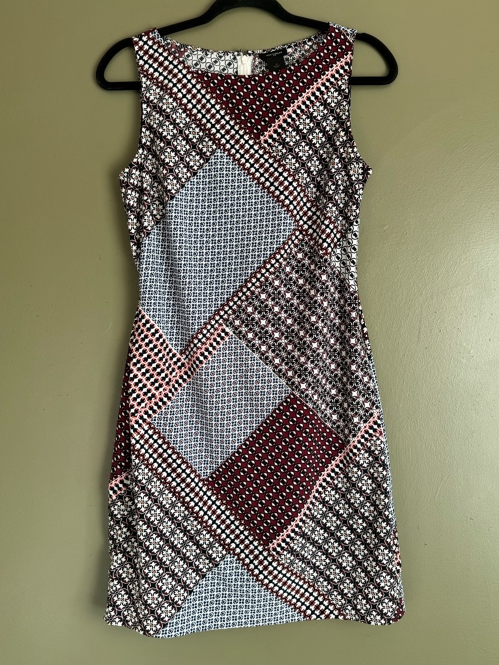 Ann Taylor Sleeveless Patchwork Midi Dress - Burgundy, Black, Cream